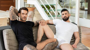 Aroused lads share the couch for more than just softcore