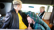 Dudes enjoying oral during stepfam road trip