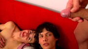Horny boys share tasty dick in loud gay threesome at home