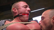 Male slave with big muscle gets roughly fucked and caged