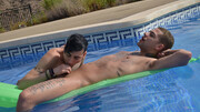 Boys on holiday find it amazing to fuck by the pool all day