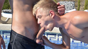 Blondie with bulging muscles fucks on all fours
