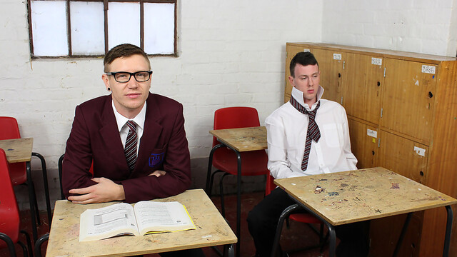 Horny dudes share classroom for ruthless anal bareback sex