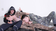 Skinny boys mix naughty anal moments in a pyjamas threesome