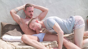 Anal sex by the pool and deepthroat with Apolo Adrii and Serge Shepard