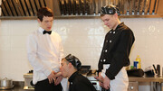 Steamy lads share ass in the kitchen while they pose hot
