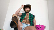 Halloween scene with hairy ass taking big dick