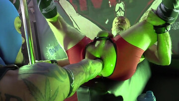 Strong hunks share merciless fisting in their hot maledom play