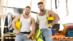 Construction workers take a break from work to have anal