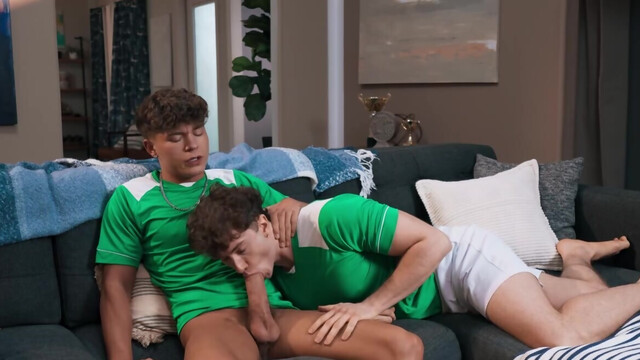 Soccer boys pose hot when they mix anal with sloppy blowjob
