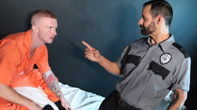 Horny cop as fucks inmate and comes on his erect penis