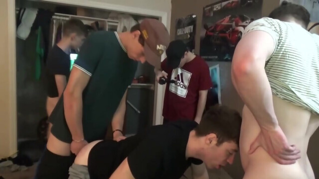 Slutty guy getting fucked by every dorm dick