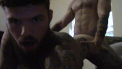 Guy with a shaggy hairdo gets shagged on all fours