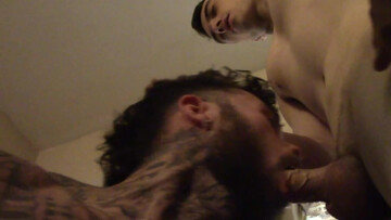 Guy with a shaggy hairdo gets shagged on all fours