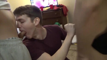 Guy with a hard dick is going to suck everyone off