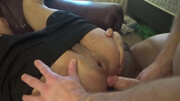 Guy gets his booty blasted in a leather armchair