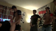 Guy in a black tank top gets spit roasted hard