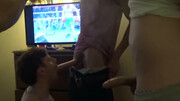 Guys watch sports and fuck a whore's hot mouth