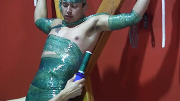 Covering the entire body of his exotic boytoy in the room