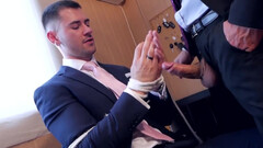 Tying his hands and demanding to get his big cock sucked