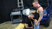 He fixes his car and receives a payment in form of a shag