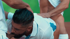 Tennis players have a threesome after their practice
