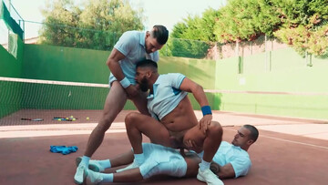 Tennis players have a threesome after their practice