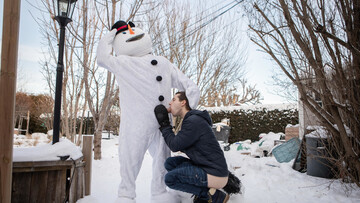 Wearing a snowman costume before fucking in the club