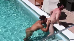 Hotel room bedroom sex during their holiday after a nice oral by the pool