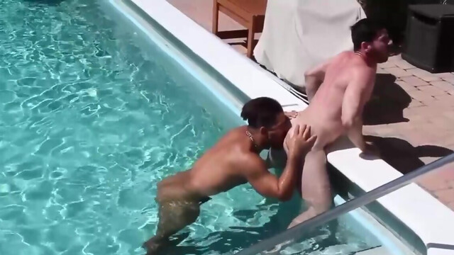 Hotel room bedroom sex during their holiday after a nice oral by the pool