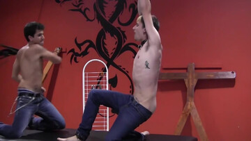 Young master whips his male slave during their first amateur BDSM