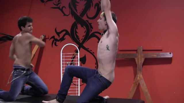 Young master whips his male slave during their first amateur BDSM