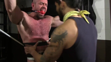 DILF stands exposed in bondage XXX and craves cock in the ass