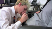 Blonde office lad sucks his colleague's cock and gets laid