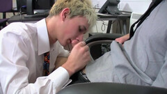 Blonde office lad sucks his colleague's cock and gets laid