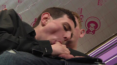 Ginger boy gets ass rammed by two studs and soaked in sperm