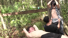 Insolent lads play threesome sex games in outdoor scenes