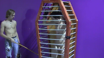 Caged boy wants his master to set him free and fuck him