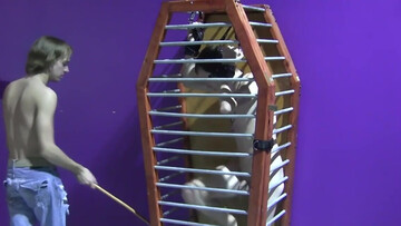 Caged boy wants his master to set him free and fuck him