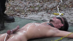 Jerking himself off while there's a blindfold on his eyes