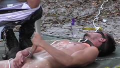 Jerking himself off while there's a blindfold on his eyes