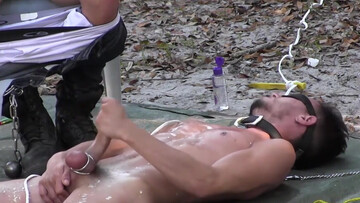 Jerking himself off while there's a blindfold on his eyes