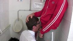 Nerdy twink sucks dick at the toilet and then lets boyfriend suck his cock
