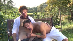 Twink gives a blowjob and a handjob to his boyfriend