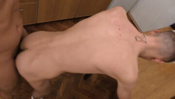 Skinny dude with a couple of tattoos gets doggy style'd