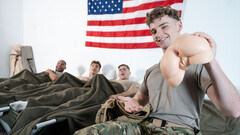 Muscular hunks share a younger lover for intimate anal threesome