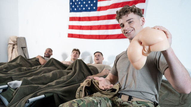 Muscular hunks share a younger lover for intimate anal threesome