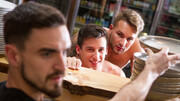 Naked boys at the pizzeria fuck with customers in the local