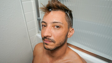 Cumming all over the face and hair of the horny dude Jack