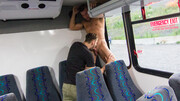 Strong sex in a bus for two hunks with perfect bodies